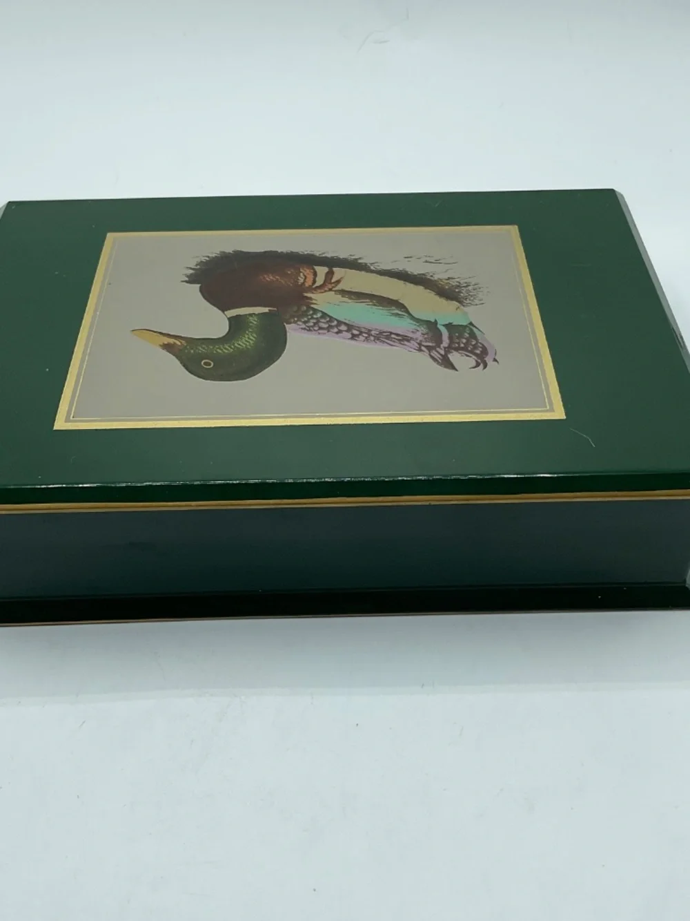 Vintage  Otagiri lacquerware letter box hand-painted mallard duck home decor